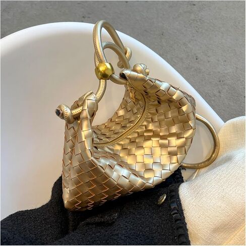 CREHNIL Black Woven Leather Handbags Shoulder Tote Hobo Braided Purse Weaved Soft Bag For Women in Kuwait