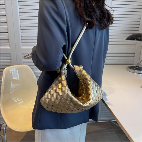 CREHNIL Black Woven Leather Handbags Shoulder Tote Hobo Braided Purse Weaved Soft Bag For Women in Kuwait