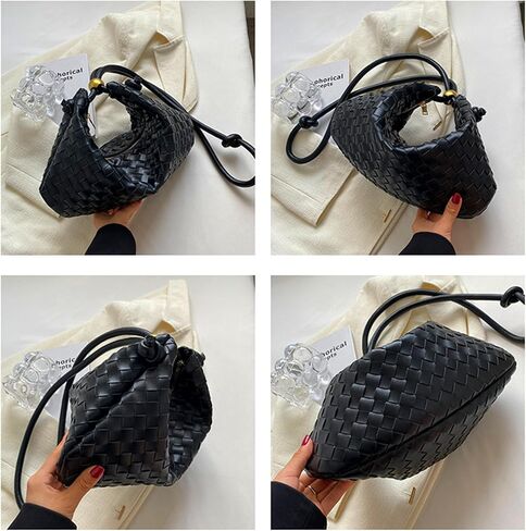 CREHNIL Black Woven Leather Handbags Shoulder Tote Hobo Braided Purse Weaved Soft Bag For Women in Kuwait