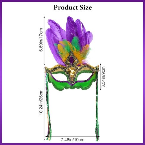 Savgkoyt Mardi Gras Mask for Women Adults, Carnival Face Masks with Feathers, Sequin Gold Purple Green Decorations Color for Masquerade Halloween Cosplay Party in Kuwait