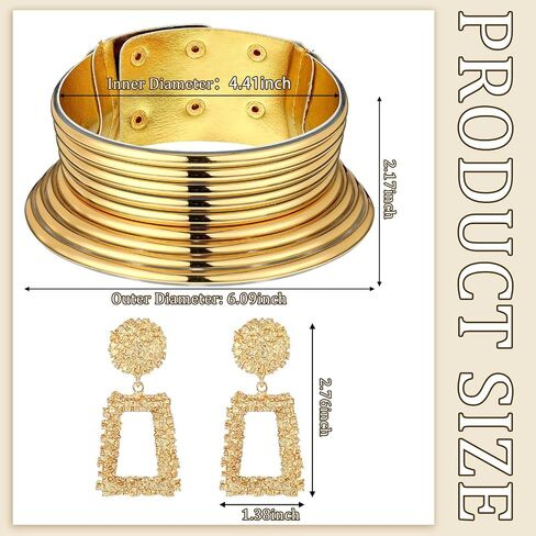 3 Pcs Women African Turban Head Wrap Chocker Earrings Set, Gold Braid Beanie Cap Headwear Leather Chunky Punk Necklace Statement Drop Earrings for Women Girls in Saudi Arabia