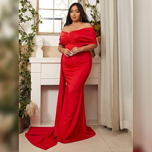 فستان Lin Lin Q نسائي رسمي بدون أكتاف بطول الأرض، فستان حفلات مسائية بأكمام ملفوفة in Kuwait