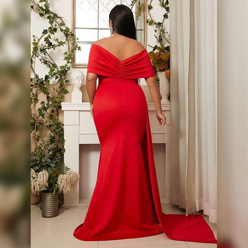 فستان Lin Lin Q نسائي رسمي بدون أكتاف بطول الأرض، فستان حفلات مسائية بأكمام ملفوفة in Kuwait