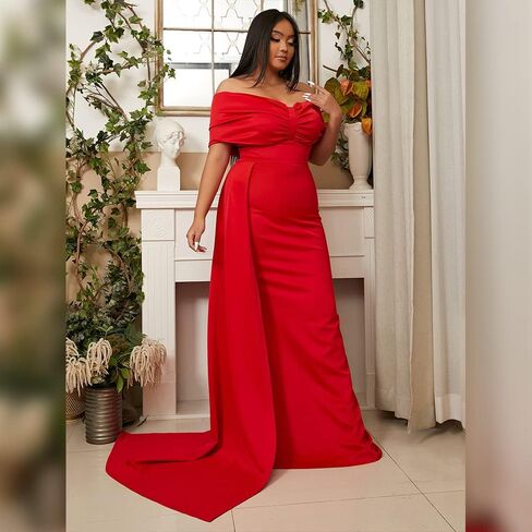 فستان Lin Lin Q نسائي رسمي بدون أكتاف بطول الأرض، فستان حفلات مسائية بأكمام ملفوفة in Kuwait