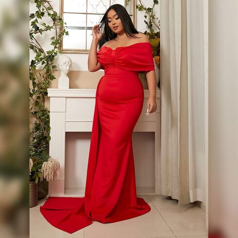 فستان Lin Lin Q نسائي رسمي بدون أكتاف بطول الأرض، فستان حفلات مسائية بأكمام ملفوفة in Kuwait