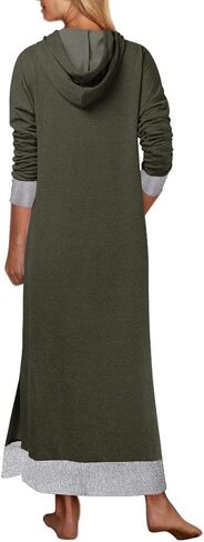 Jacansi Women's Long Sleeve Solid Loose Hooded Sweatshirt Maxi Dress with Pocket in Kuwait