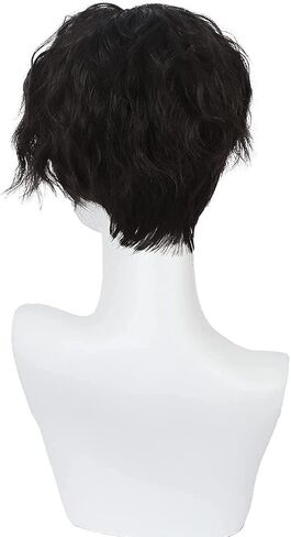 باروكات أنيمي سوداء قصيرة مجعدة من Swiking مع الانفجارات للرجال شعر مستعار صناعي منفوش طبيعي للرجال التأثيري in Kuwait
