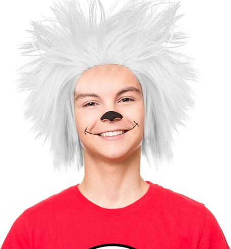 Anogol Hair Cap+ White Crazy Wig, Unique Spiky And Funny Wig, Crazy Hair Wig, Funky Fuzzy Wig, Pelucas Para Payasos, Short White Wig For Anime Cosplay Wig Halloween Costume Party Wig in Saudi Arabia