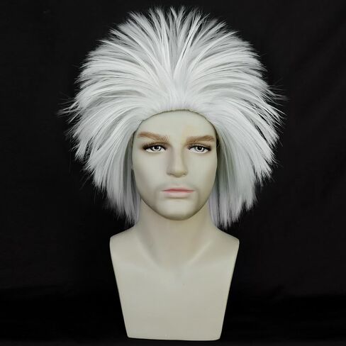 Anogol Hair Cap+ White Crazy Wig, Unique Spiky And Funny Wig, Crazy Hair Wig, Funky Fuzzy Wig, Pelucas Para Payasos, Short White Wig For Anime Cosplay Wig Halloween Costume Party Wig in Saudi Arabia