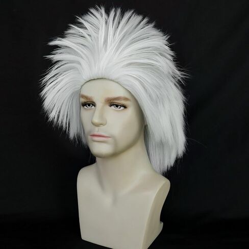 Anogol Hair Cap+ White Crazy Wig, Unique Spiky And Funny Wig, Crazy Hair Wig, Funky Fuzzy Wig, Pelucas Para Payasos, Short White Wig For Anime Cosplay Wig Halloween Costume Party Wig in Saudi Arabia