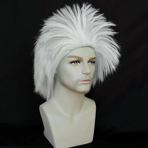 Anogol Hair Cap+ White Crazy Wig, Unique Spiky And Funny Wig, Crazy Hair Wig, Funky Fuzzy Wig, Pelucas Para Payasos, Short White Wig For Anime Cosplay Wig Halloween Costume Party Wig in Saudi Arabia