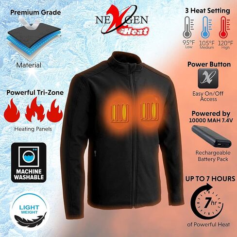 سترة Nexgen Heat MPM1762SET للرجال ذات الغلاف الناعم - سترة سوداء بياقة واقفة للشتاء مع حزمة بطارية in Kuwait
