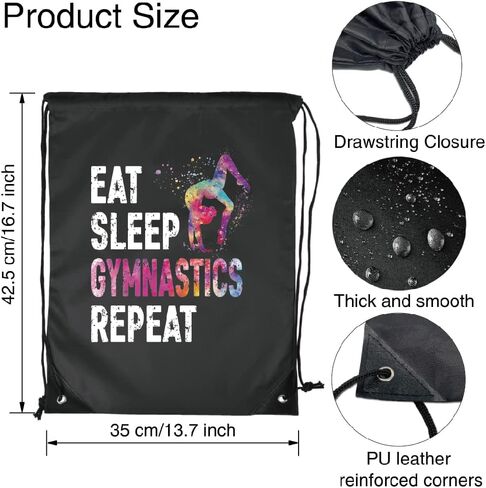 Pishovi Eat Sleep Gymnastics Repeat Drawstring Waterproof Backpack, Gymnastics Sports Bag for Man Women, Gymnastics Player Gifts, Gymnastics Gift for Gymnastics Lover, Gymnastics Lover Gift Idea, in Saudi Arabia