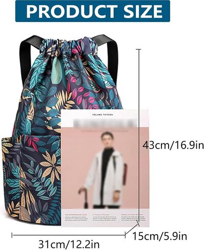ZIXINZIYI Gym Drawstring Backpack,Women's Drawstring Bag,Sports Drawstring Backpack,Large Wet and Dry Separation Backpack(Various Leaves) in Kuwait