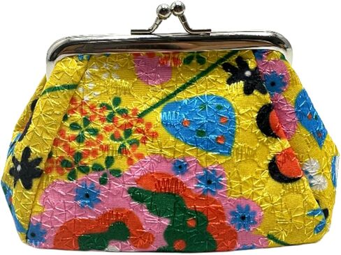 محفظة PHILITA النسائية الأنيقة المطرزة بقفل قبلة من القطن ومحفظة عملات معدنية عتيقة ومحفظة لطيفة (5.11 × 3.7 بوصة أصفر) in Kuwait