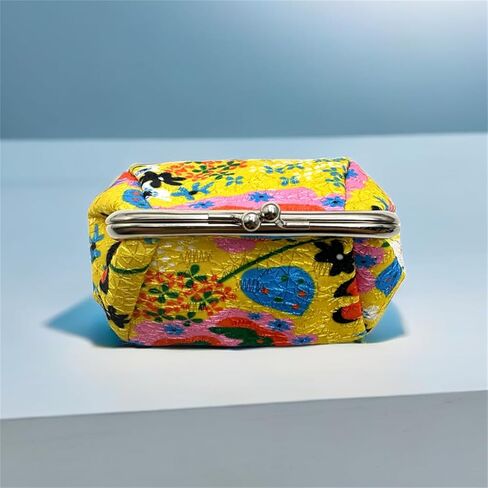 محفظة PHILITA النسائية الأنيقة المطرزة بقفل قبلة من القطن ومحفظة عملات معدنية عتيقة ومحفظة لطيفة (5.11 × 3.7 بوصة أصفر) in Kuwait