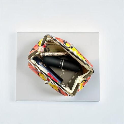 محفظة PHILITA النسائية الأنيقة المطرزة بقفل قبلة من القطن ومحفظة عملات معدنية عتيقة ومحفظة لطيفة (5.11 × 3.7 بوصة أصفر) in Kuwait