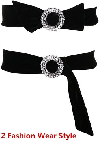ICGSUQR Women Velvet Waist Belt Straps With Round Circle Rhinestone Buckle For Dresses Ladies Wedding Self-Tie Waistbands in Saudi Arabia