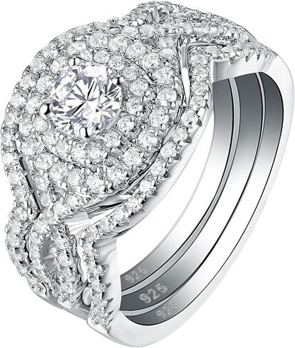 Newshe مجوهرات خواتم الزفاف للنساء خاتم الخطوبة مجموعة AAAAA تشيكوسلوفاكيا 925 الفضة الاسترليني 3 قطعة 2Ct الأبيض حجم 4-13 in Kuwait
