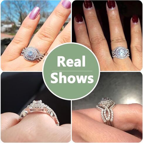 Newshe مجوهرات خواتم الزفاف للنساء خاتم الخطوبة مجموعة AAAAA تشيكوسلوفاكيا 925 الفضة الاسترليني 3 قطعة 2Ct الأبيض حجم 4-13 in Kuwait