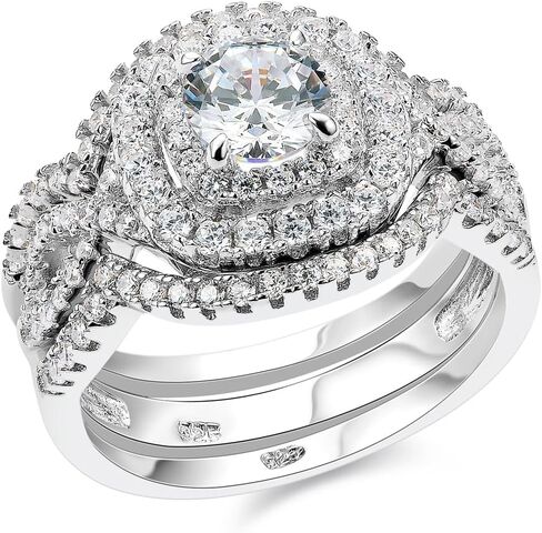 Newshe مجوهرات خواتم الزفاف للنساء خاتم الخطوبة مجموعة AAAAA تشيكوسلوفاكيا 925 الفضة الاسترليني 3 قطعة 2Ct الأبيض حجم 4-13 in Kuwait