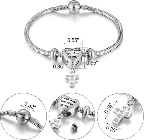 XIUDA سوار الجرة للرماد للنساء سوار حرق القلب للرماد الصليب الفولاذ المقاوم للصدأ مجوهرات حرق الجثث حامل رماد تذكاري in Kuwait