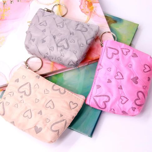 محفظة بسحاب على شكل قلب للنساء والرجال والبنات والأولاد والمراهقين والبالغين، محفظة نقود من الأعشاب الضارة مع سحاب (أزرق أرجواني بيج) in Kuwait