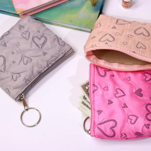 محفظة بسحاب على شكل قلب للنساء والرجال والبنات والأولاد والمراهقين والبالغين، محفظة نقود من الأعشاب الضارة مع سحاب (أزرق أرجواني بيج) in Kuwait