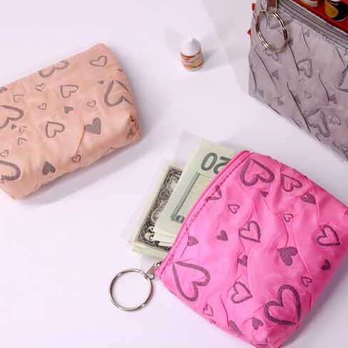 محفظة بسحاب على شكل قلب للنساء والرجال والبنات والأولاد والمراهقين والبالغين، محفظة نقود من الأعشاب الضارة مع سحاب (أزرق أرجواني بيج) in Kuwait