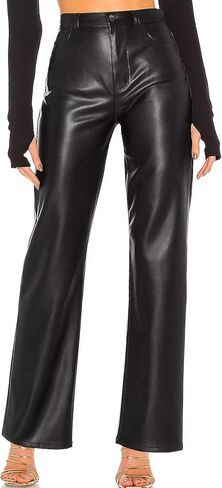 TZLDN Women's Faux Leather Pants with Pockets High Waisted Straight Wide Leg Casual PU Trousers in Kuwait