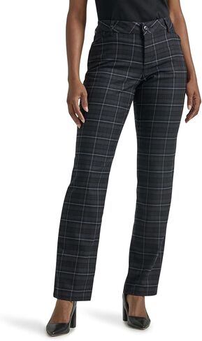 Lee Women's Petite Wrinkle Free Relaxed Fit Straight Leg Pant, Black/Charcoal Plaid in Kuwait