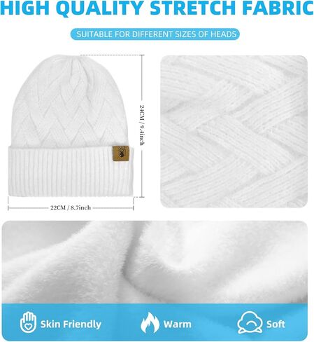 Winter Warm Beanie Hat Scarf and Touchscreen Gloves Set 3 in 1 Knit Caps Neck Scarves with Pom for Women in Saudi Arabia