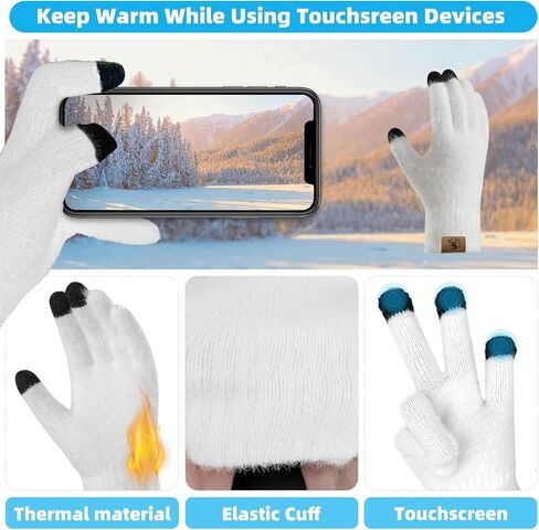 Winter Warm Beanie Hat Scarf and Touchscreen Gloves Set 3 in 1 Knit Caps Neck Scarves with Pom for Women in Saudi Arabia