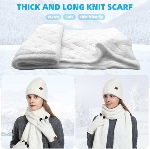 Winter Warm Beanie Hat Scarf and Touchscreen Gloves Set 3 in 1 Knit Caps Neck Scarves with Pom for Women in Saudi Arabia