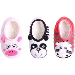 BambooMN Kid/Youth Warm Microfiber Travel Animal Cozy Fuzzy Slippers Non-Slip Lined Socks/Shoes, 3 Pairs in Saudi Arabia