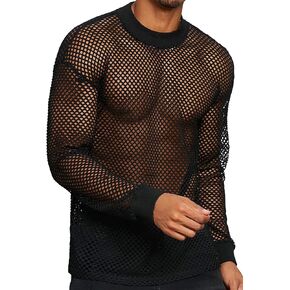 FEOYA Men’s Mesh See Through Shirts Sheer Transparent Club Party Casual Top Undershirts