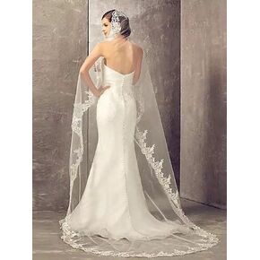 HEREAD كاتدرائية الدانتيل طرحة الزفاف للعرائس طويل مصلى طول حجاب الزفاف تول 1 الطبقة 118 "إكسسوارات الشعر in Kuwait