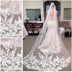CanB Wedding Veil Bridal Cathedral Veil Flower Lace Veil 1 Tier White Veil with Comb for Brides in Kuwait