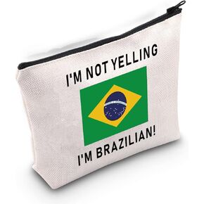 LEVLO Funny Brazil Pride Souvenir I'm Not Yelling I'm Brazilian Makeup Bags Gift Idea for Proud Wife Friend or Coworker Country Flag Bags (I'm Brazilian)