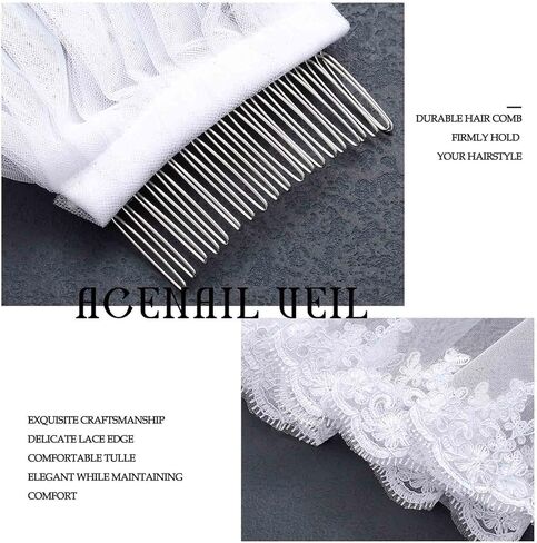 طرحة زفاف من Acenail لحفلات الزفاف من الدانتيل الأبيض قصير وحجاب الزفاف من طبقتين بطول إصبع توديع العزوبية للسيدات وشاح بسيط من التول مع مشط لحفلات الدجاجة العروس، أبيض، مقاس واحد, أبيض, One Size in Kuwait