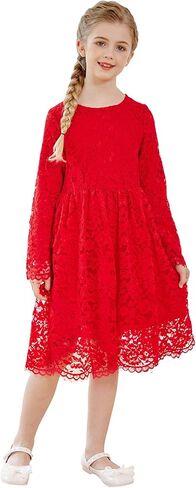 فستان SMILING PINKER للفتيات بأكمام طويلة من الدانتيل، فستان رسمي لفتاة الزهور لحفلات الزفاف والمناسبات الرسمية in Kuwait