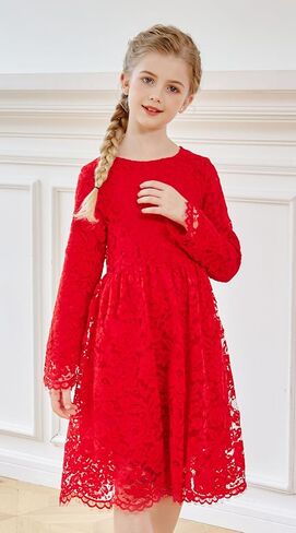 فستان SMILING PINKER للفتيات بأكمام طويلة من الدانتيل، فستان رسمي لفتاة الزهور لحفلات الزفاف والمناسبات الرسمية in Kuwait