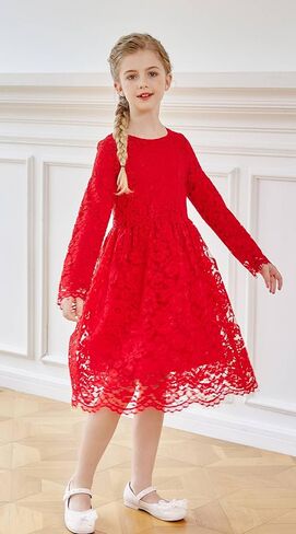 فستان SMILING PINKER للفتيات بأكمام طويلة من الدانتيل، فستان رسمي لفتاة الزهور لحفلات الزفاف والمناسبات الرسمية in Kuwait