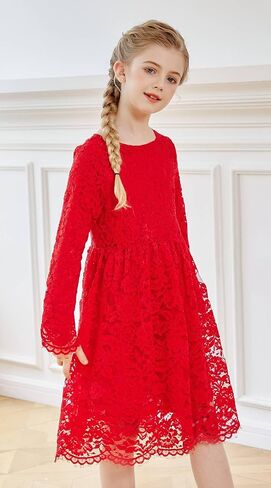 فستان SMILING PINKER للفتيات بأكمام طويلة من الدانتيل، فستان رسمي لفتاة الزهور لحفلات الزفاف والمناسبات الرسمية in Kuwait