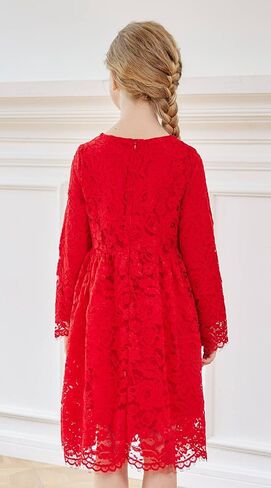 فستان SMILING PINKER للفتيات بأكمام طويلة من الدانتيل، فستان رسمي لفتاة الزهور لحفلات الزفاف والمناسبات الرسمية in Kuwait