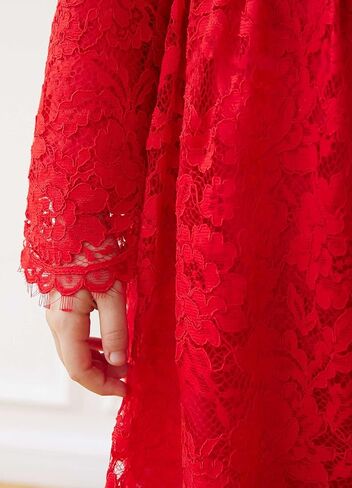 فستان SMILING PINKER للفتيات بأكمام طويلة من الدانتيل، فستان رسمي لفتاة الزهور لحفلات الزفاف والمناسبات الرسمية in Kuwait