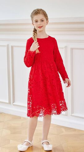 فستان SMILING PINKER للفتيات بأكمام طويلة من الدانتيل، فستان رسمي لفتاة الزهور لحفلات الزفاف والمناسبات الرسمية in Kuwait