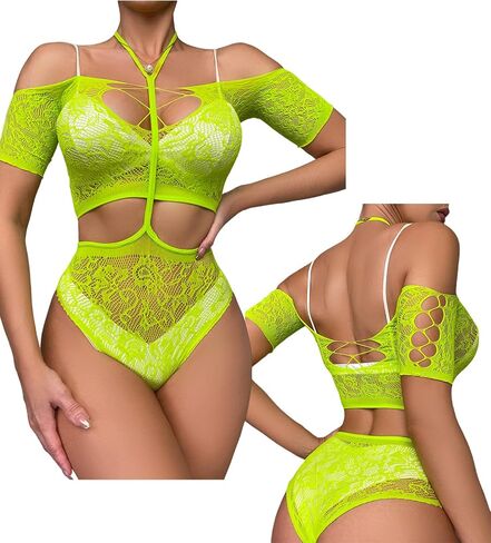 SEXYTINE المرأة شبكة صيد السمك الملابس الداخلية مجموعة حجم واحد المرأة شبكة الملابس الداخلية شبكة صيد السمك المرأة شبكة صيد السمك Bodystocking شبكة الملابس الداخلية قطعتين حمالة الصدر واللباس الداخلي مجموعات (العشب الأخضر) in Saudi Arabia