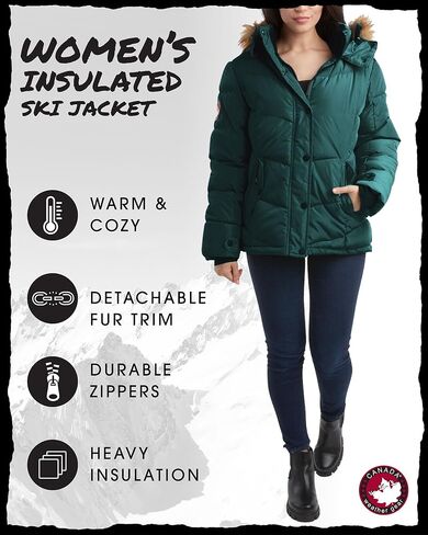 معطف شتوي للنساء من CANADA WEATHER GEAR - سترة تزلج معزولة ثقيلة الوزن - ملابس خارجية سترة ثلجية (S-XL) in Kuwait