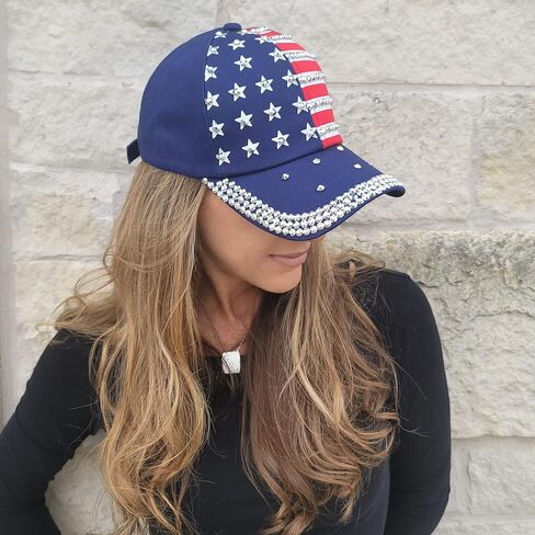 Natalie Mills Bling Patriotic Hat Bling Baseball Hat! Baseball Cap! Women's Baseball Hat! Rhinestone Hat! in Saudi Arabia
